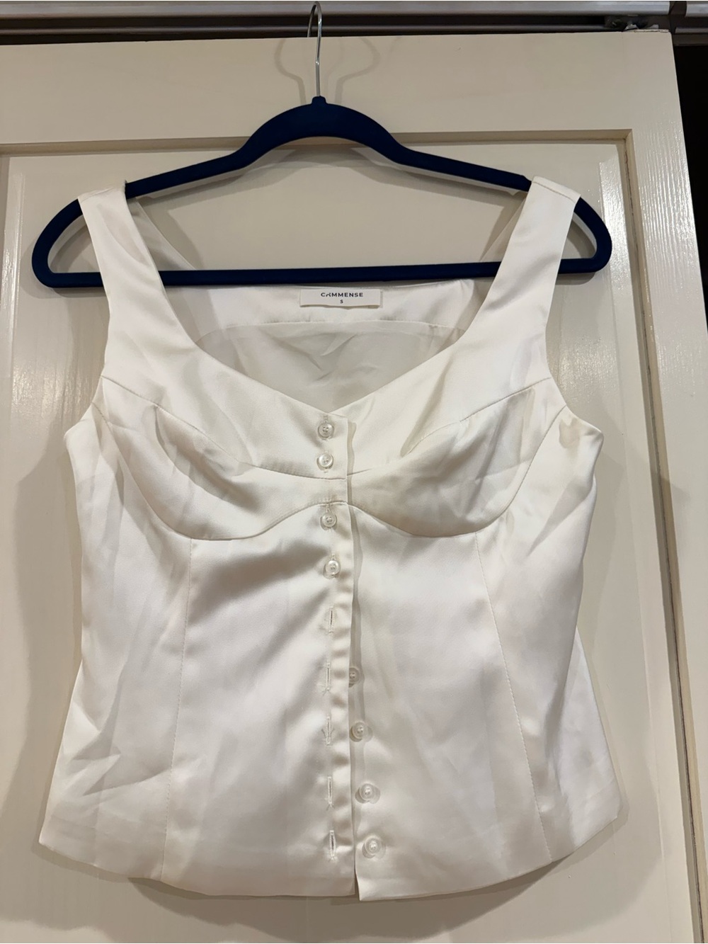Commense White Satin Button-Front Bustier Cami